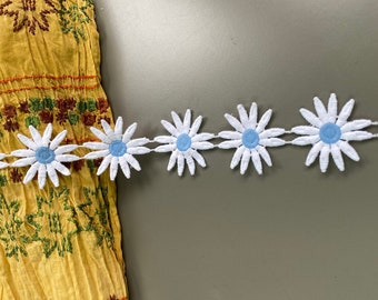 Large blue daisy guipure lace trim, 1 15/16" 5cm wide, boho lace, polyester lace