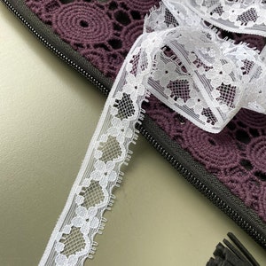 3 yards kleine witte bloem geschulpt nylon kant trim, 3/4 "2cm breed, Non-stretch, Kant sluier, Doll kant, Bruids kant