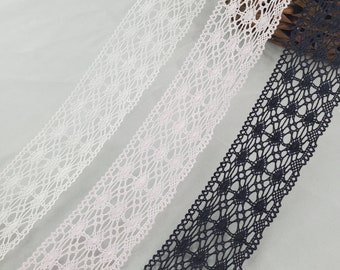 Delicate Geometric Scalloped Edge Cluny Lace Trim, 1 1/2" 3.8 cm Wide, Crochet Lace, Torchon Lace, Ivory, Light Purple, Dark Grey