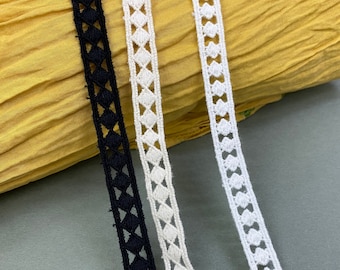 Basic rhombus cotton venice lace trim, 1/2" 1.2 cm Wide, Guipure Lace, Chemical Lace, Beige, Ivory, Black, White