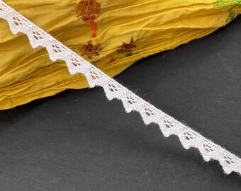 White narrow zig zag edge cotton cluny lace trim, 3/8" (0.9cm) wide, Crochet lace, Edging trim, Scallop trim