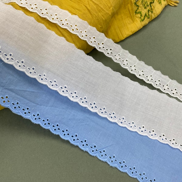 Simple flower scallop cotton eyelet lace trim, 7/8" - 2 3/8" (2.2cm - 6cm) wide, White, Blue, Broderie anglaise