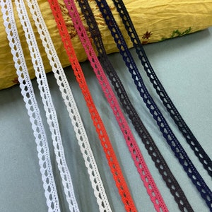 Geometric Scalloped Edge Cluny Cotton Lace Trim, 3/8&quot; (0.9cm) wide, Black, Brown, Cream, Ivory, Navy, Orange, Red, White, Torchon Lace