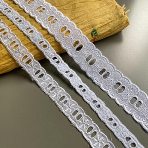 White double scallop beading eyelet lace trim, 5/8" 7/8" 1 3/8" (1.7 cm 2.1 cm 3.5 cm) wide, Broderie anglaise