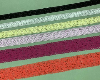 Floral Double Scalloped Edge Cotton Cluny Lace Trim, Various Width, Ivory, Black, Yellow, Pink, Purple, Red