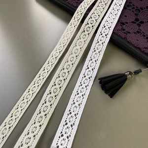 Vintage oval insertion cotton lace trim, 5/16" 0.8cm wide, Cluny lace, Crochet lace, Ivory, White