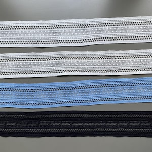 Geometric Cotton Venice Lace Trim, 2 1/4&quot; 5.8 cm Wide, Guipure Lace, Chemical Lace, Blue, Black, Cream, Off white