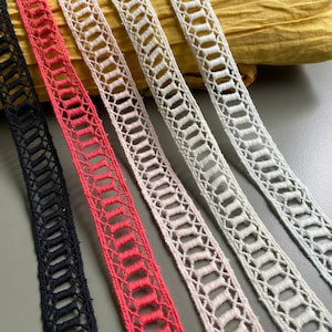 Leiter entredeux Baumwoll-Venezia-Spitzenborte, 1,7 cm Breite, 1 1/8-Zoll-Baumwollspitze, Chemische Spitze, Beige, Schwarz, Pfirsich, Elfenbein, Rot