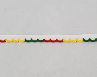 Multicoloured Scalloped Edge Embroidered Lace Trim, 1/2" 1.2cm wide, White, Red, Green, Yellow, Christmas trim, Holiday trim