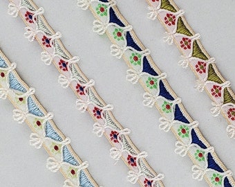 Vintage Multicoloured Floral Jacquard Ribbon with loop edge, 1.3cm wide, Jacquard Trim, Red, Green, Blue, Christmas trim