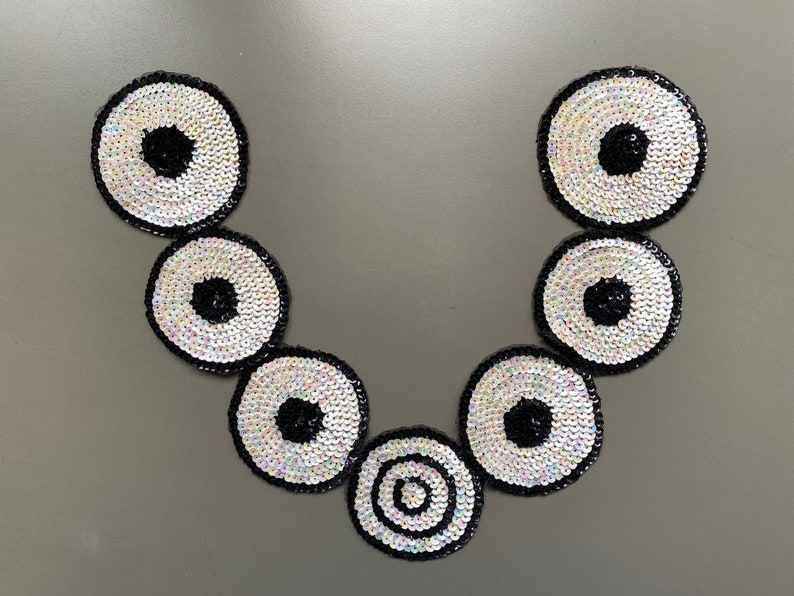 Shiny circle sequin applique motif, 5.5cm x 40cm, neckline applique patch embellishment, dress applique, sew on applique zdjęcie 2