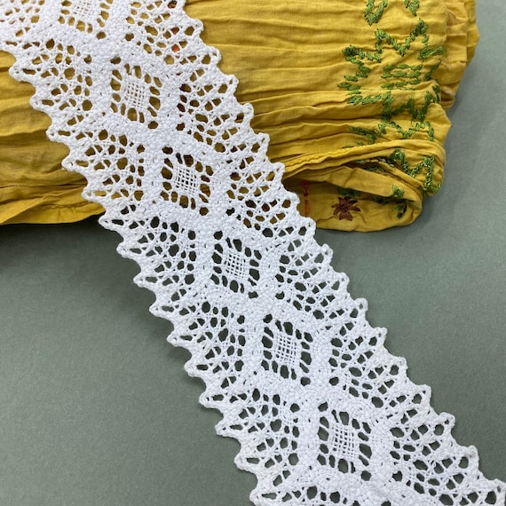 Diamond Insertion Cotton Cluny Crochet Lace Trim, 2 3/4