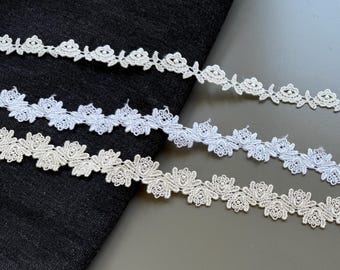 Vintage rose floral rayon venice lace trim, 5/8" 7/8" (1.5 cm 2.5 cm) wide, Guipure lace, Chemical lace, White, Beige