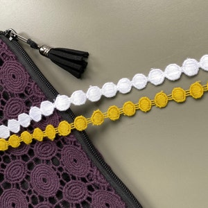 Circle venice cotton lace trim, 7/16&quot; 1.2cm wide, White, Yellow, guipure lace
