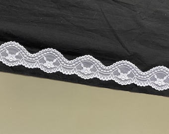 3 yards white chic floral scallop nylon lace trim, 1 3/8" 1 5/8" 3.5cm 4.1cm wide, Non-stretch, Lace veil, Doll lace, Bridal lace