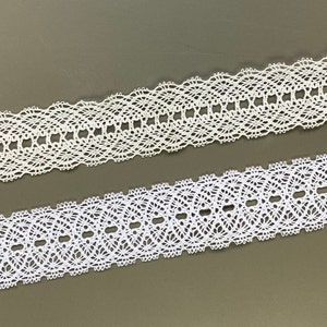 Vintage Kreis Bogenkante Baumwolle Spitzenband, 4,5 cm breit, Torchon Spitze, Häkelspitze, Heirloom Spitze, Elfenbein, Weiß