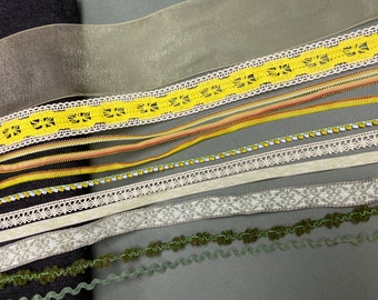 Assorted trim bundle - The spring collection, 11 trims (1-2 yards long) and 1 YKK invisible zipper, 14 yards trim and 1 zipper per bundle