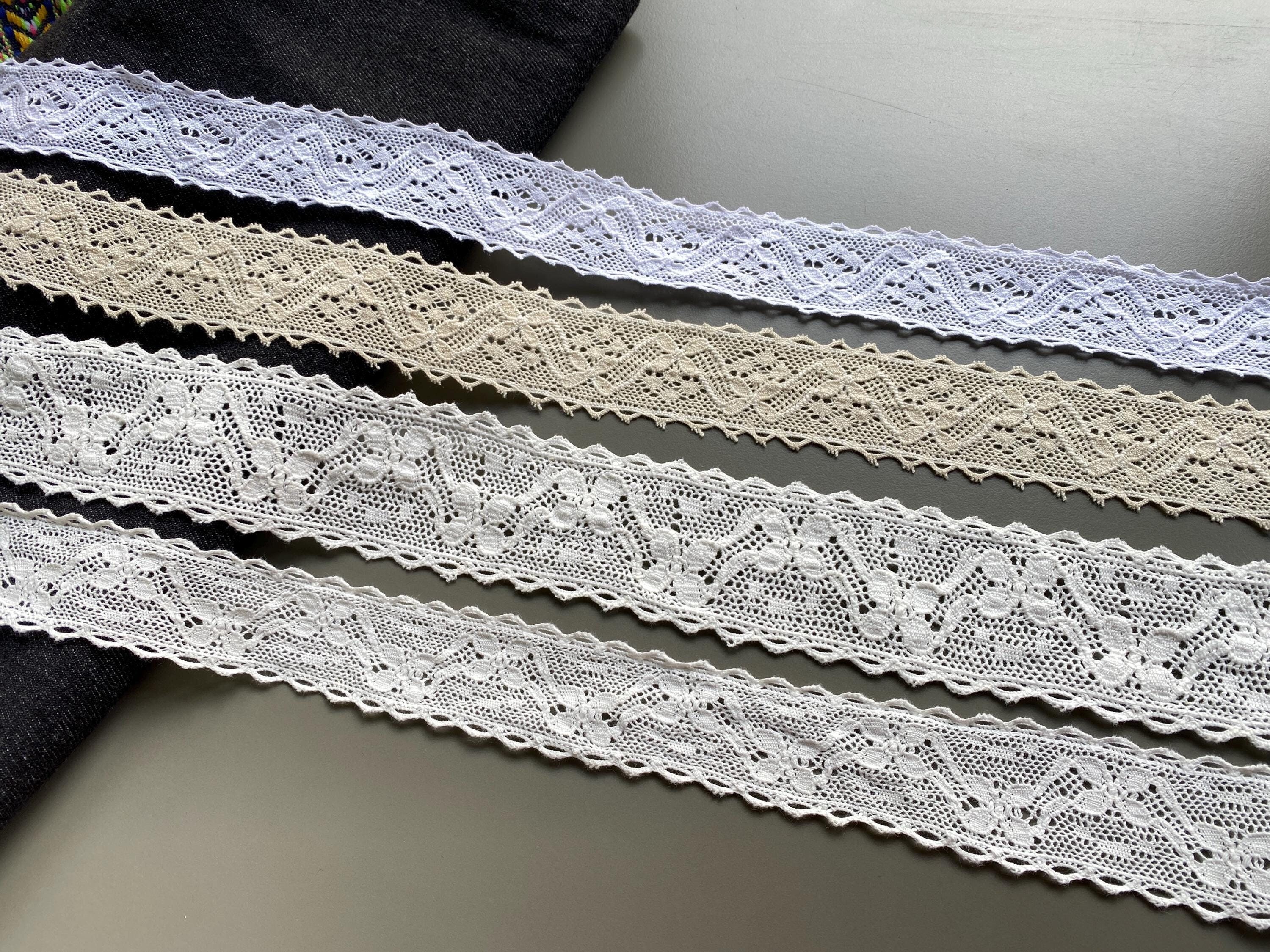 Daisy Flower Double Scalloped Edge Cotton Crochet Lace Trim, 1 1/2