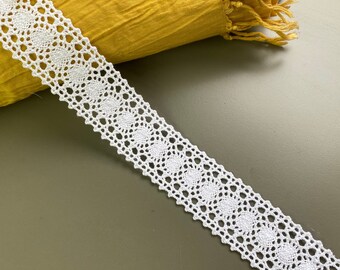 White Geometric Picot Edge Insertion Cotton Crochet Lace Trim, 1 1