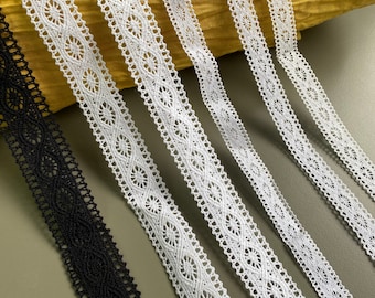 Wheel double scallop cotton cluny lace trim, 1/2" 3/4" 13/16" 1" wide, Black, Ivory, Off White, White, Crochet lace, Insertion lace