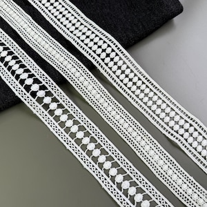 Dot cotton insertion venice lace trim, 1" 1 3/8" 1 7/16" (2.5 cm 3.5 cm 3.7cm) Wide, Ivory, Off White, Guipure Lace, Chemical Lace