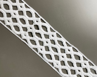 Zig Zag Cotton Insertion Venice Lace Trim, 3 1/8" Wide, Ivory, Guipure Lace, Chemical Lace