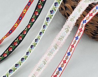 Small Floral Jacquard Ribbon Trim Tape, 1cm (3/8&quot;) - 1.5cm (9/16&quot;)  wide, Multicolour