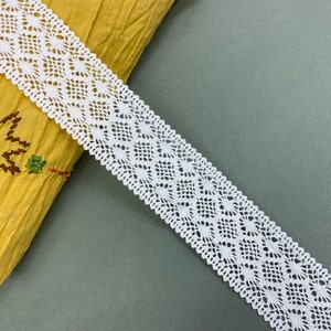 Delicate off white insertion cotton crochet lace trim, 2" (5 cm) wide, Cluny lace, Torchon lace