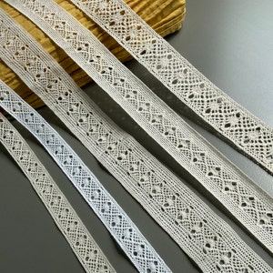 Merletto all'uncinetto in cotone a rombi squisito, 11/16" 1 1/4" 1 3/16" 1 3/8", 1,7 cm - 3,5 cm di larghezza, pizzo Cluny, pizzo di inserimento, bianco avorio, beige