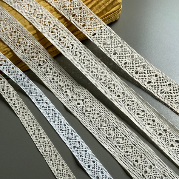 Exquisite diamond cotton crochet lace trim, 11/16" 1 1/4" 1 3/16" 1 3/8", 1.7cm - 3.5cm wide, Cluny lace, Insertion lace, Ivory white, Beige