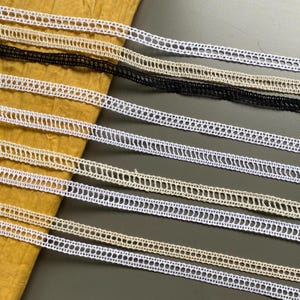 Ladder insertion cotton cluny lace trim, 5/16&quot; 3/8&quot; 1/2&quot; 0.8 cm 1 cm 1.3 cm wide, Beige, Black, Cream, Off White, White, Crochet lace