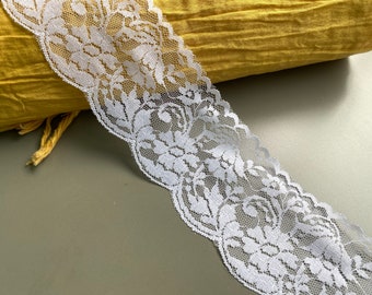 3 yards White double scallop flower galloon lace trim, 2" 5cm wide, Non-stretch, Lace veil, Lingerie lace, Bridal lace, Raschel lace