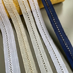 Criss-cross faggoting entredeux cotton lace trim, 1" 1 1/8" 1 1/2" 2.5cm 3cm 4cm wide, Eyelet lace, Beige, White, Ivory, Navy