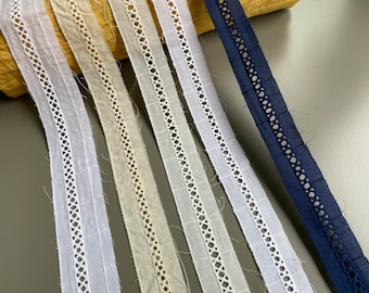 Criss-cross faggoting entredeux cotton lace trim, 1&quot; 1 1/8&quot; 1 1/2&quot; 2.5cm 3cm 4cm wide, Eyelet lace, Beige, White, Ivory, Navy
