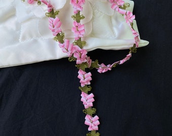 Floral braid ribbon trim, 5/8" 1.6 cm wide, Green, Purple, Ivory, Spring ribbon, Wedding trim, Baby trim