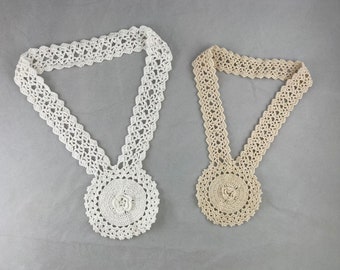 Vintage handmade crochet lace collar, lace motif, 11 1/4" x 9", 10 1/2" x 6 1/4" wide, Beige, Ivory, White