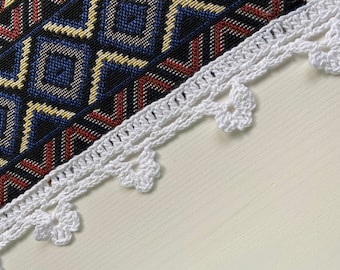 Borde Floral Blanco Borde Festoneado Borde Hecho a Mano Encaje de Ganchillo, 1 1/8"de ancho