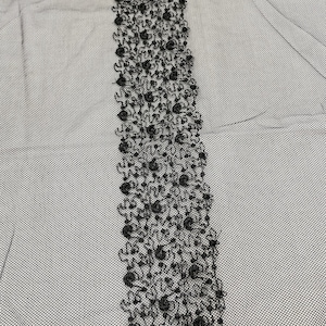 Black dot geometric insertion embroidered tulle lace trim, Rayon, 14 1/4&quot; 36cm wide