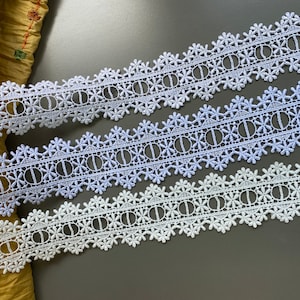 Elegant beading guipure lace trim, 2&quot; 2 1/4&quot; 5.2cm 5.8cm wide, Ivory, White, Cotton lace, Polyester lace, Rayon lace