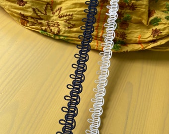 Retro scalloped polyester gimp braid trim, 1/2" 1.3cm wide, Ivory, Navy, Upholstery trim