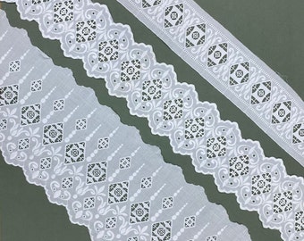 Bordure vintage en dentelle à œillets en coton à losanges blancs, 3 1/2" 4,5" 5" 8" (8,9 cm 11,5 cm 12,5 cm 20,3 cm) de large, Broderie Anglaise