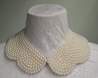 Cream beaded collar necklace with faux pearls, detachable collar, false collar, fake collar, women collar
