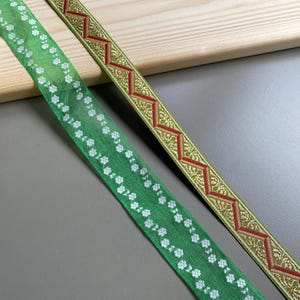 Bordure en ruban jacquard vert rétro, 1,9 cm 2,8 cm de large, Vert/doré, Vert/blanc, Ruban brodé