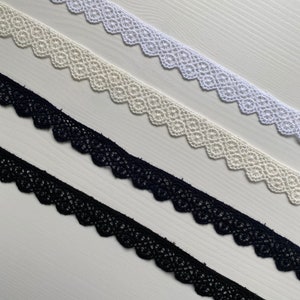 Circle Scalloped Edge Cotton Venice Lace Trim, 3/4&quot; Wide, Ivory, White, Black, Navy, Guipure Lace, Chemical Lace