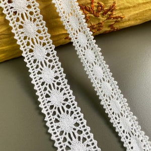 White circle insertion cotton cluny lace trim, 5/8 1 2.5cm wide, Crochet lace, Picot edge zdjęcie 2