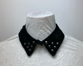 Black velvet collar necklace with rivets, detachable collar, removable collar, false collar, fake collar, women collar