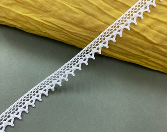 Borde de encaje cluny de algodón con borde en zig zag de malla blanca, 1/2" 1,3 cm de ancho, encaje de ganchillo, encaje geométrico, cinta de encaje de vieira