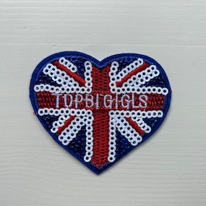 United Kingdom Union Jack heart sequin patch applique, Sew on patch