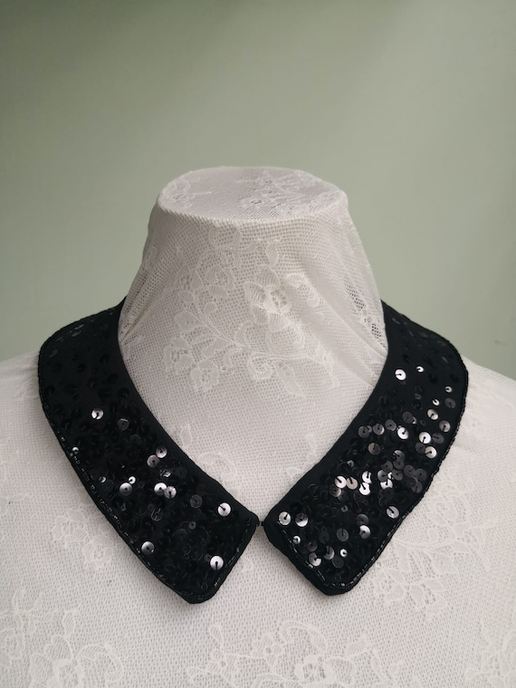 Black Beaded Collar Necklace With Sequins Detachable Collar