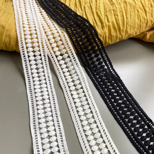 Dot venedig Baumwoll-Spitzenborte, 3,7 cm breit, Guipurespitze, chemische Spitze, schwarz, elfenbeinfarben, cremefarben